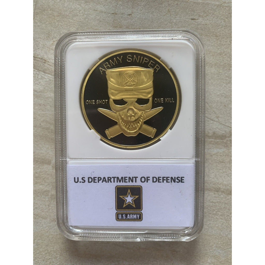 U S ARMY SNIPER "ONE SHOT*ONE KILL" Challenge Coin w/ Presentation Box