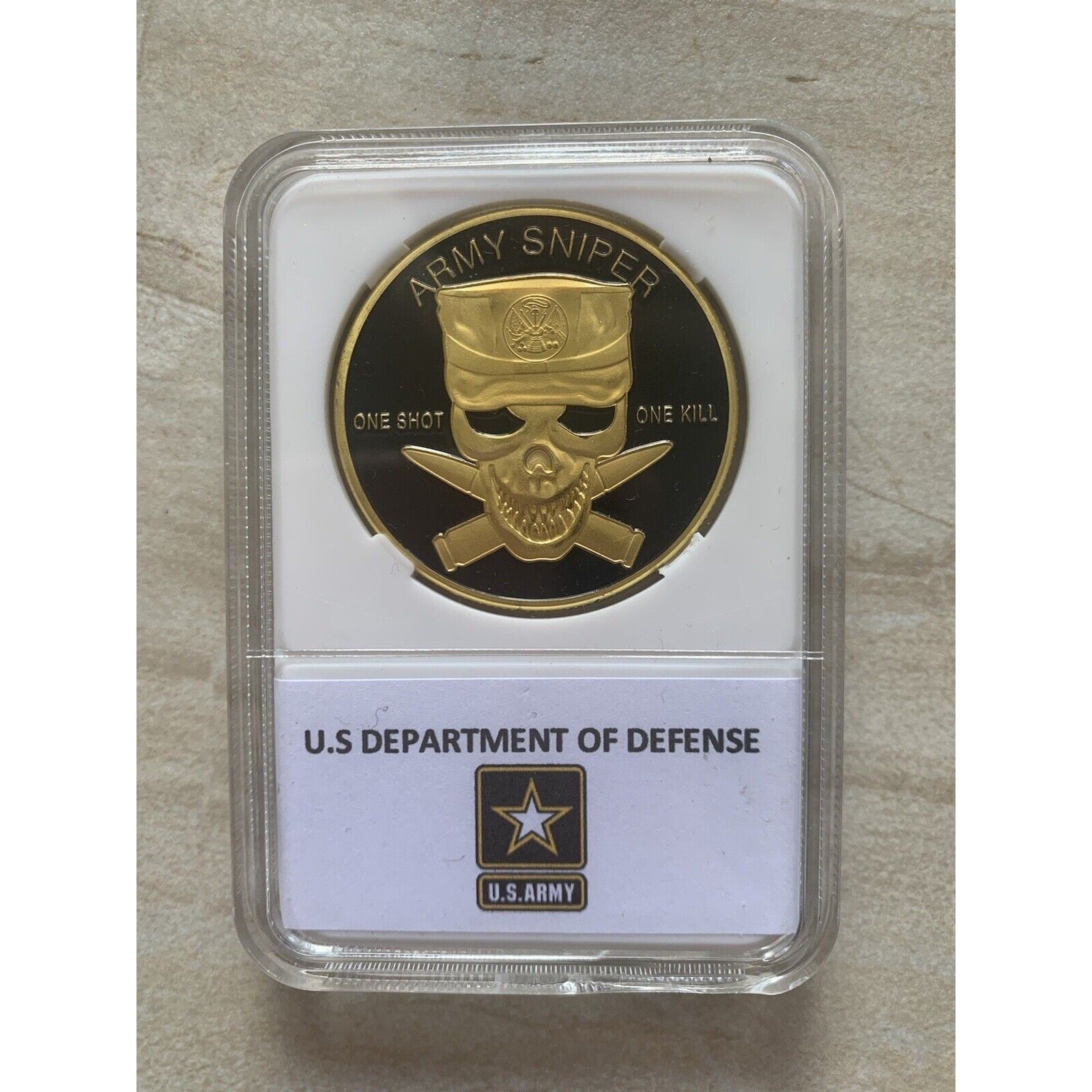 U S ARMY SNIPER "ONE SHOT*ONE KILL" Challenge Coin w/ Presentation Box