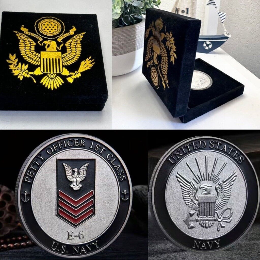 NEW U.S. Navy Petty Officer First Class E-6 Challenge Coin With Velvet Case