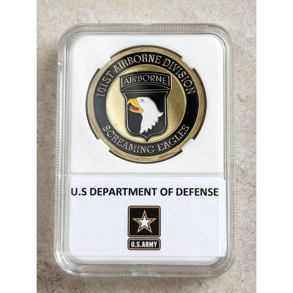 US ARMY 101ST AIRBORNE WW II/VIETNAM CURRAHEE CHALLENGE COIN With Case