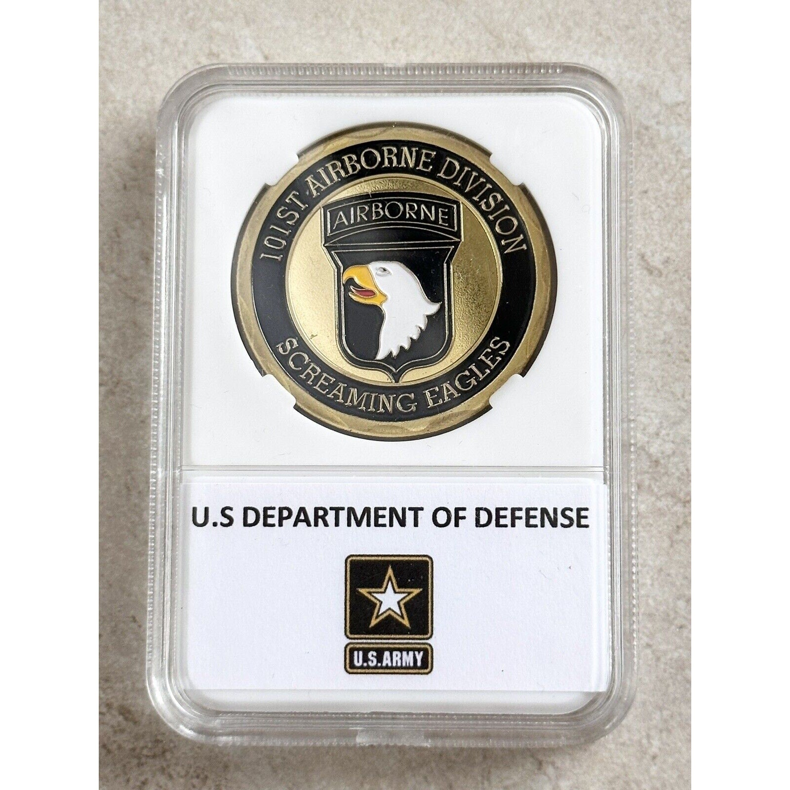 US ARMY 101ST AIRBORNE WW II/VIETNAM CURRAHEE CHALLENGE COIN With Case