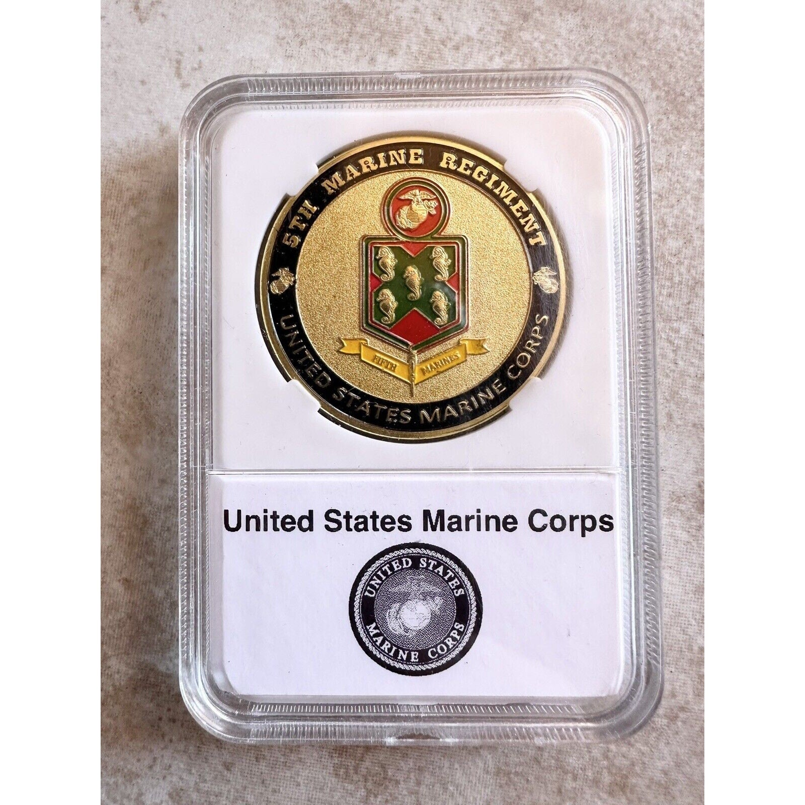 US MARINE CORPS - 5th MARINE REGIMENT Challenge Coin With Case