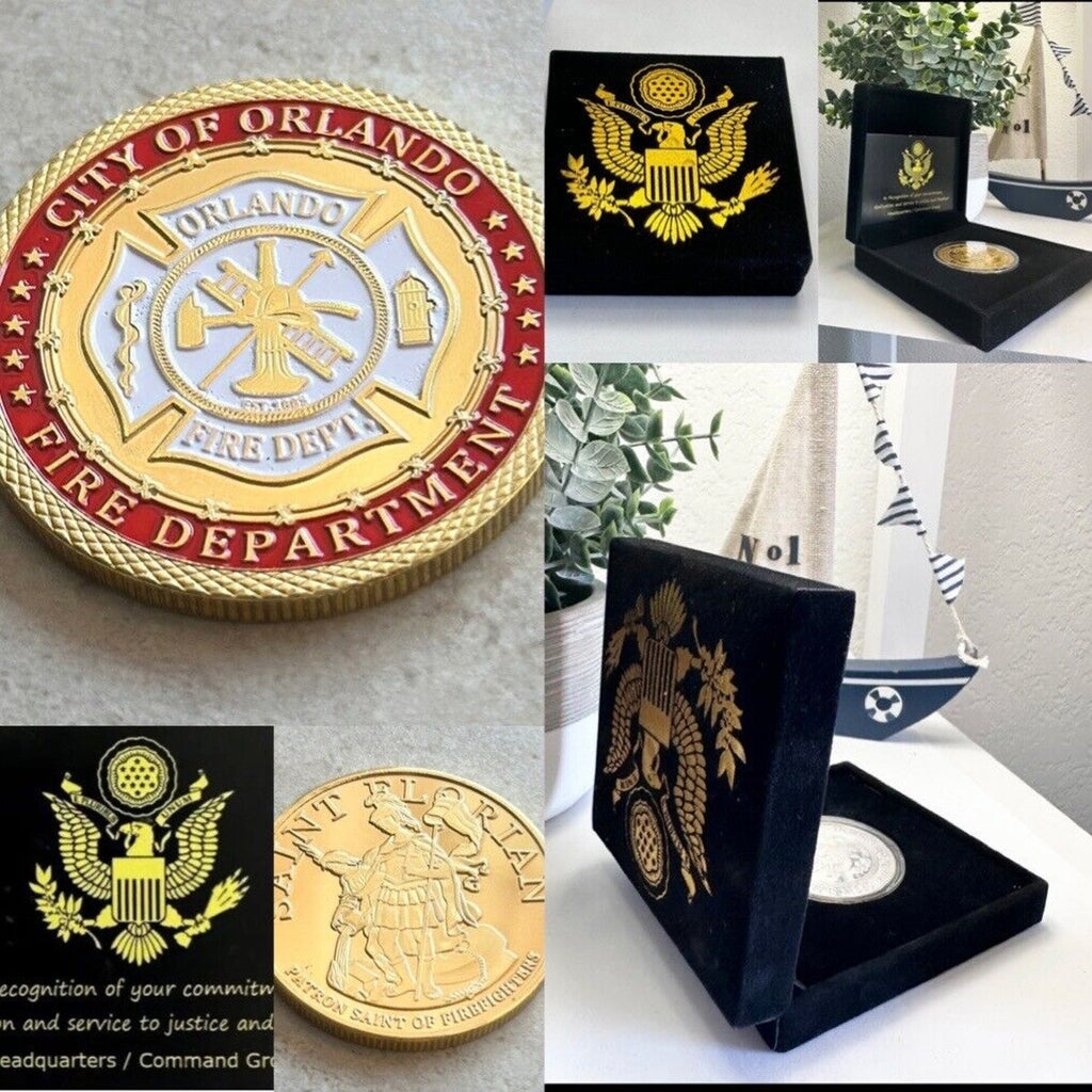CITY OF ORLANDO FIRE DEPT. Challenge Coin With Special Velvet Case.