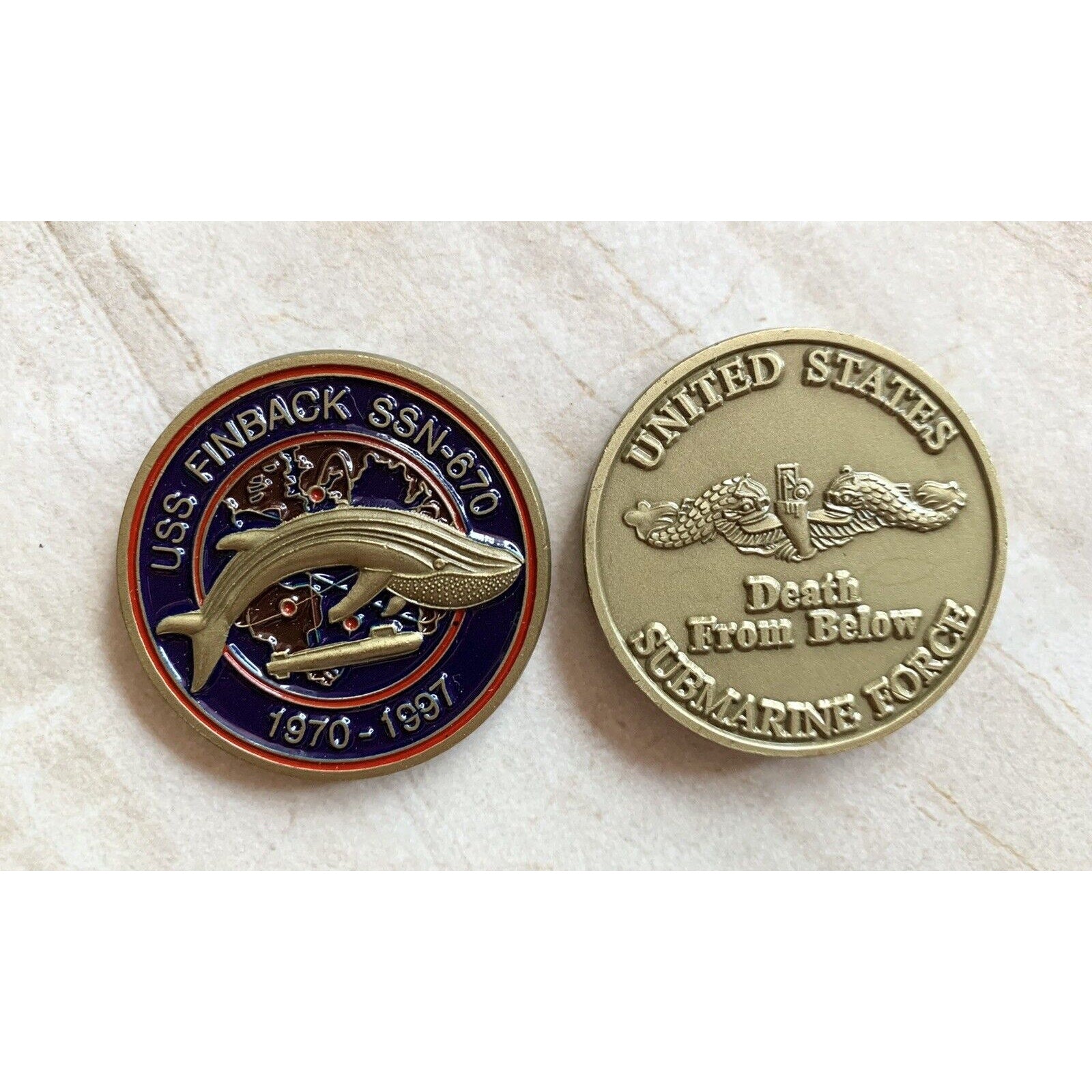 Rare USS Finback SSN 670 Submarine Challenge Coin USN Pride Runs Deep