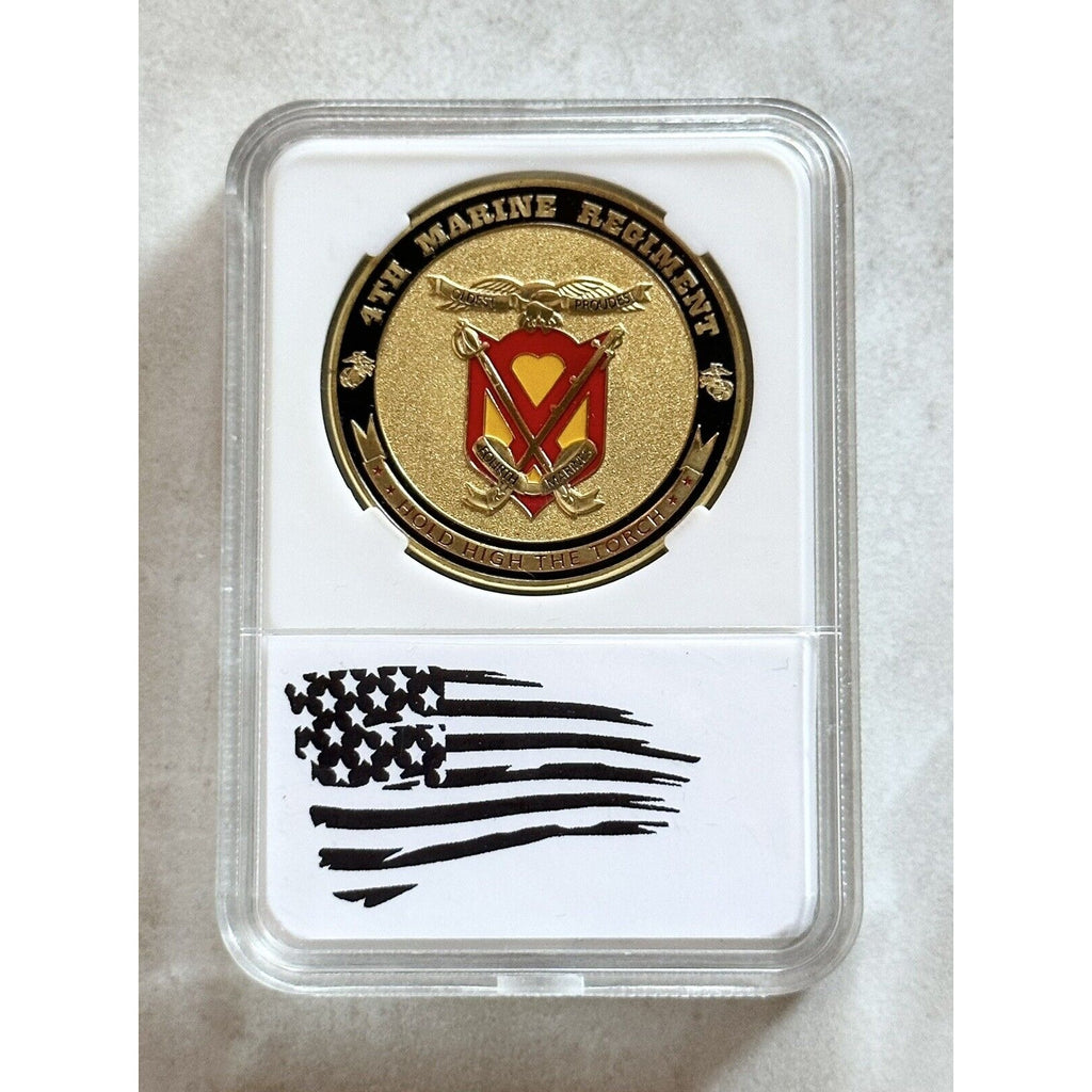 US MARINE CORPS - 4th MARINE REGIMENT Challenge Coin With Case