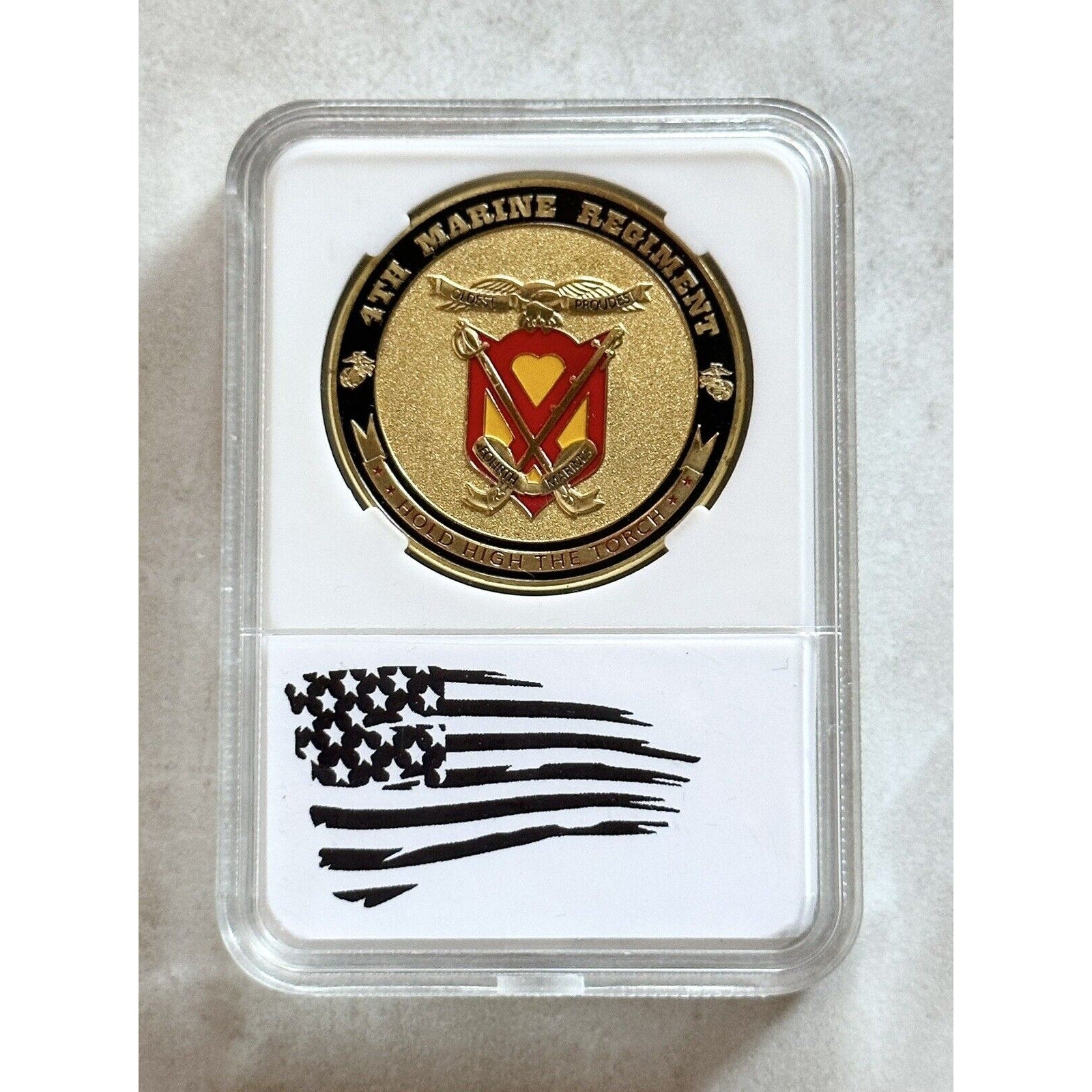 US MARINE CORPS - 4th MARINE REGIMENT Challenge Coin With Case