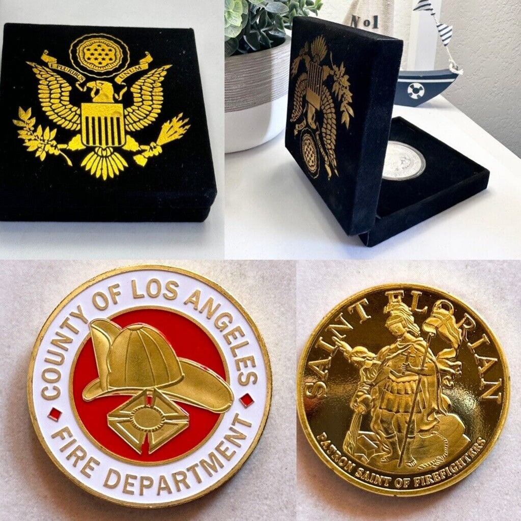LOS ANGELES COUNTY FIRE DEPT Challenge Coin With Special Velvet Case