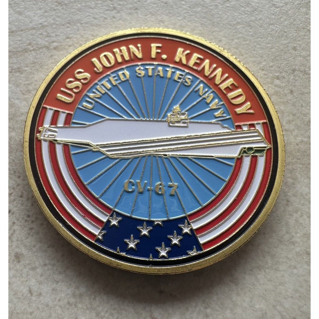 Uss John F. Kennedy Cv-67 Challenge Coin Usn-Us Navy With 3d Display Case