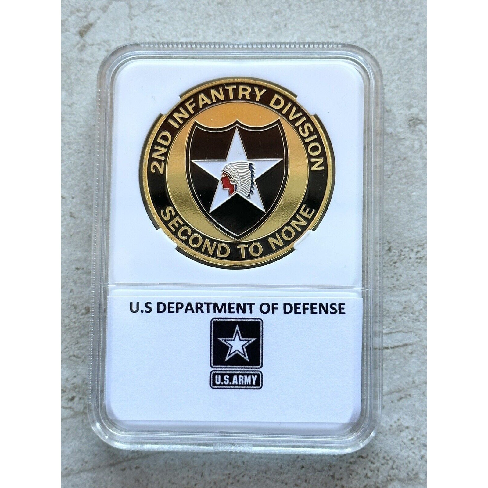 Army 2nd Infantry Division Challenge Coin 2nd To None, With Case Fast Shipping