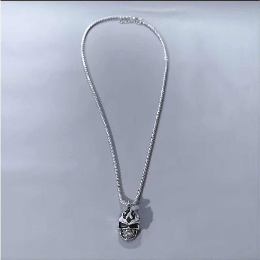 Gothic Mens Biker Skull Pendant Necklace Pop Men Stainless Steel Chain Silver US