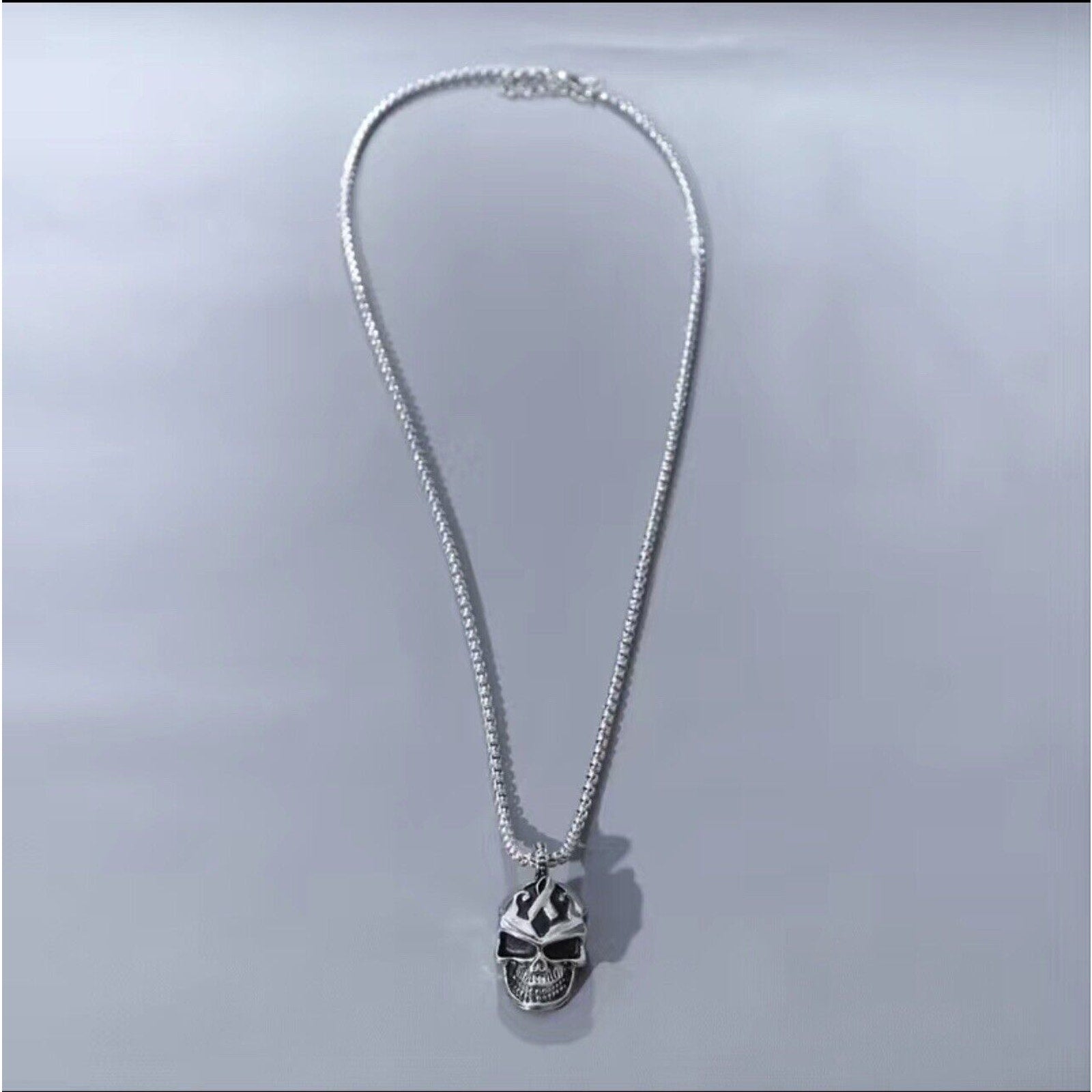 Gothic Mens Biker Skull Pendant Necklace Pop Men Stainless Steel Chain Silver US