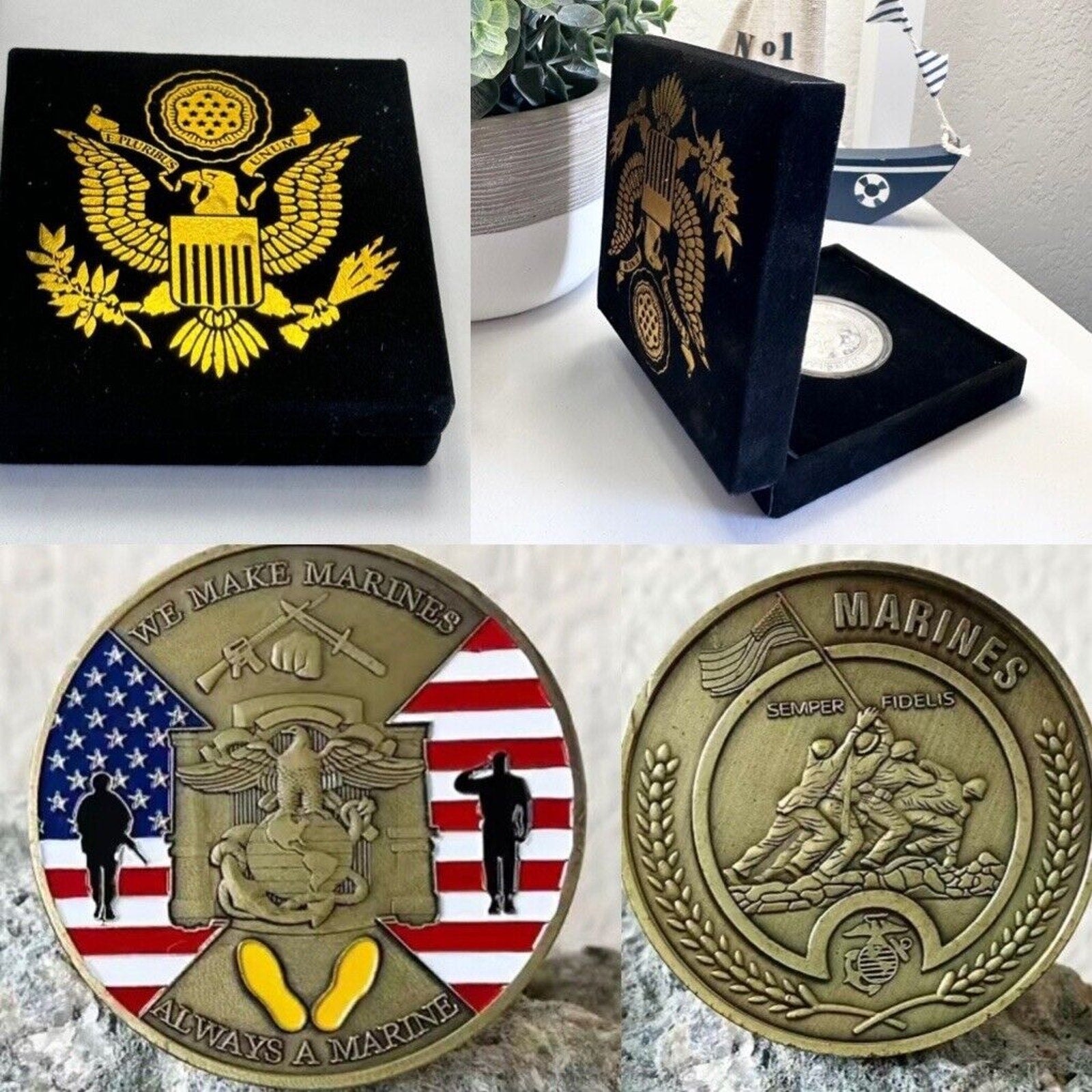Marine Challenge Coin USMC Battle of Iwo Jima Commemorative Coin Semper Fi &case