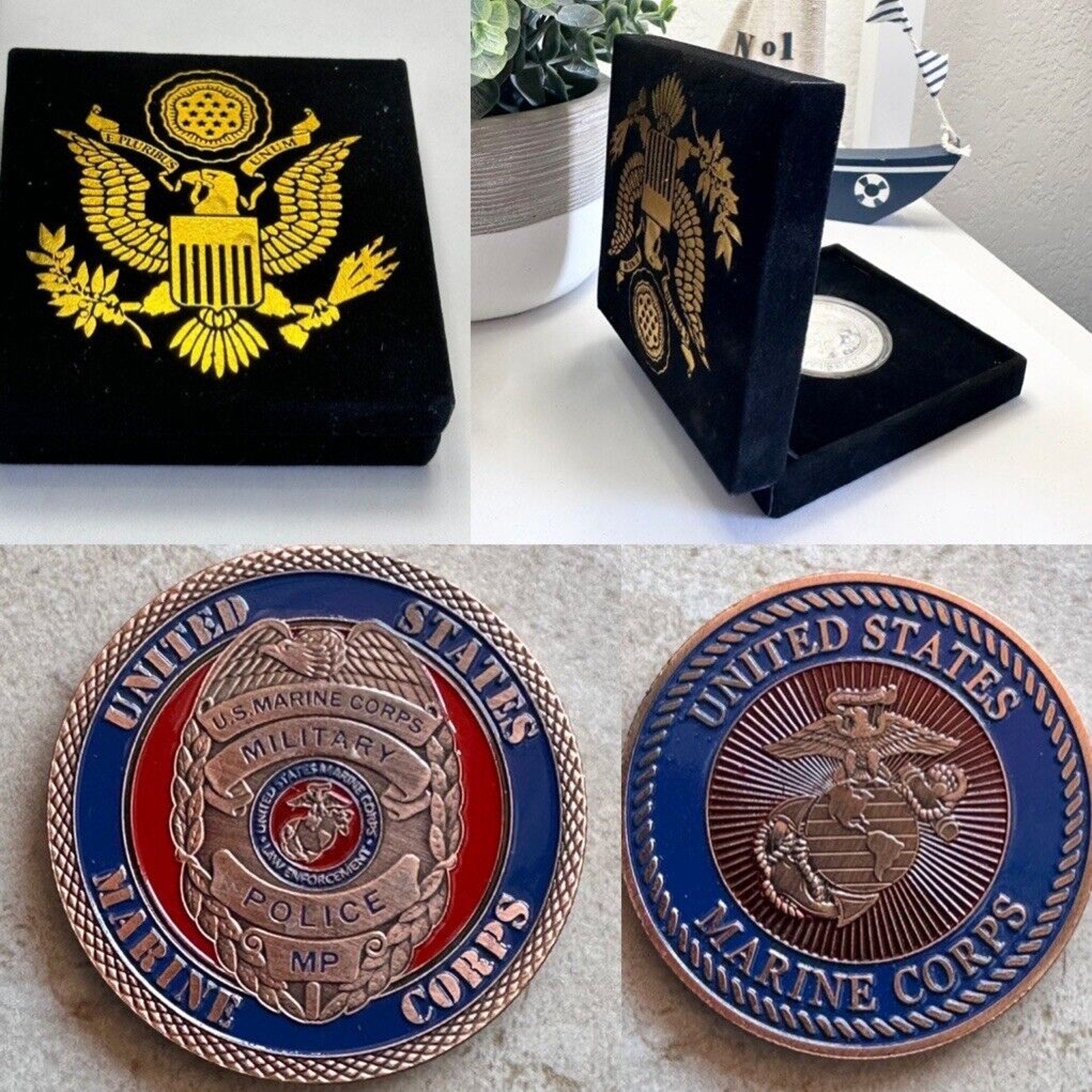 US MARINE CORPS MILITARY POLICE (COPPER) Challenge Coin with velvet case