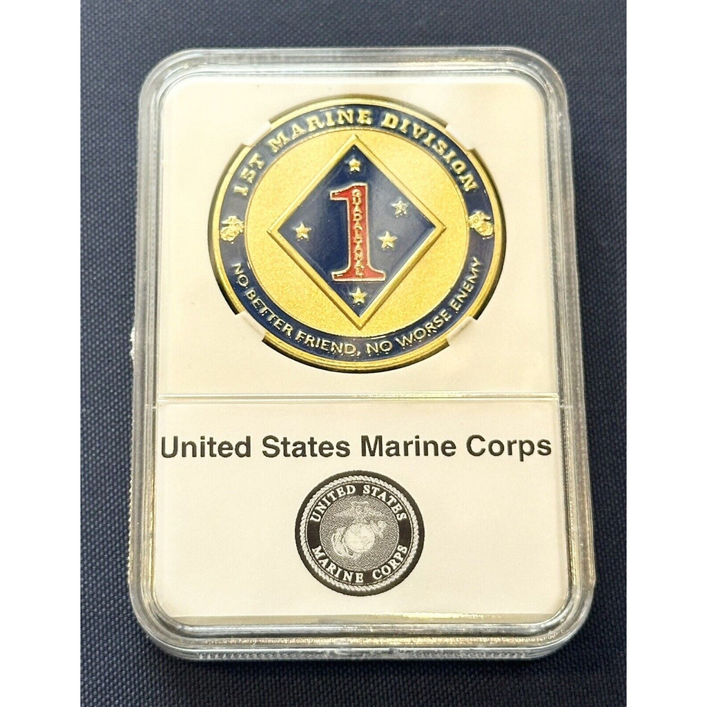 US Marine Corps - First 1st MARINE DIVISION Base Challenge Coin With Case