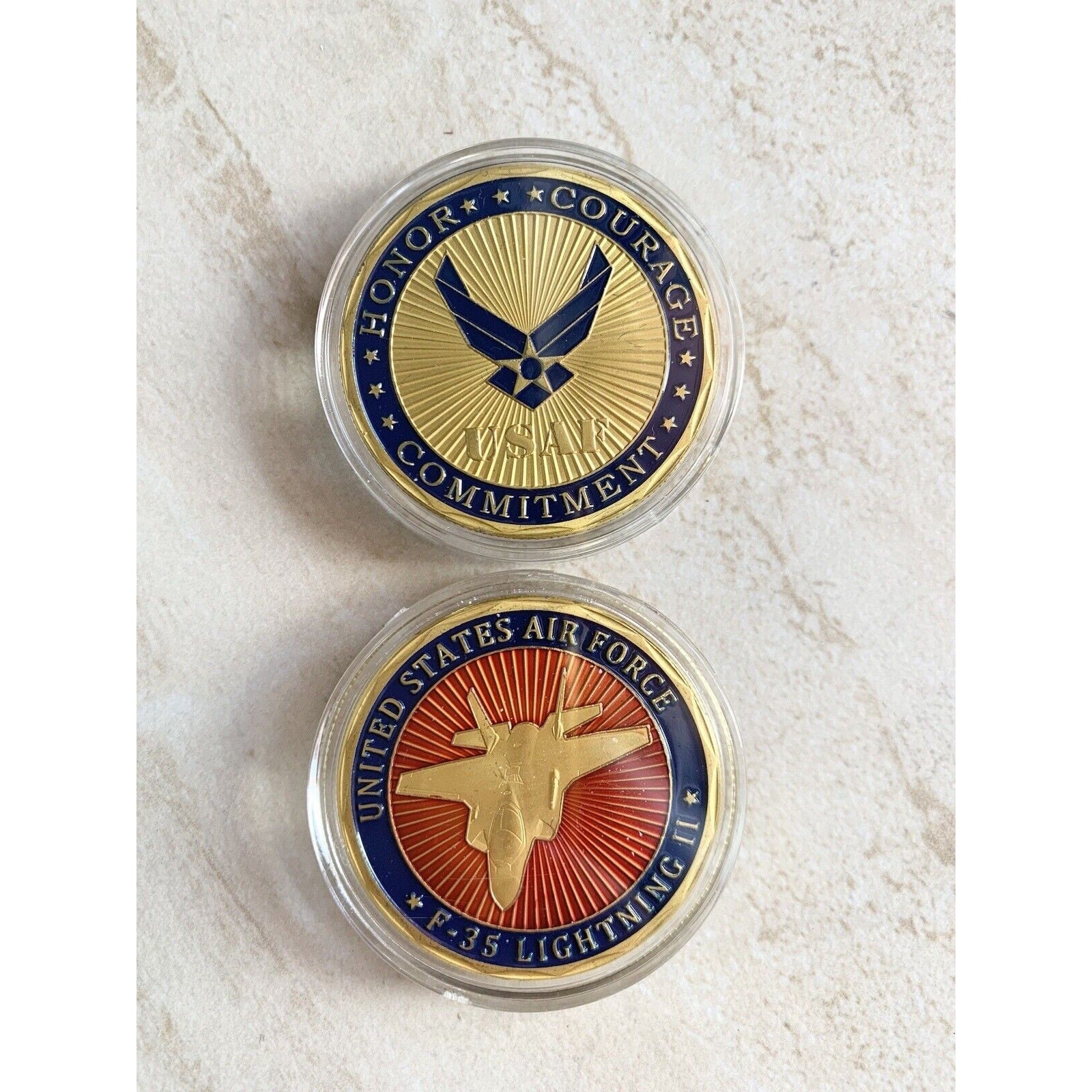 U S AIR FORCE F-35 Lightning II Challenge Coin with velvet presentation box
