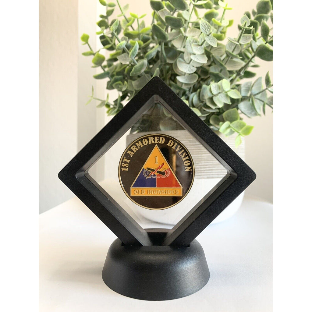 3D Floating Display US ARMY 1st ARMORED DIVISION "OLD IRONSIDES" Challenge Coin!