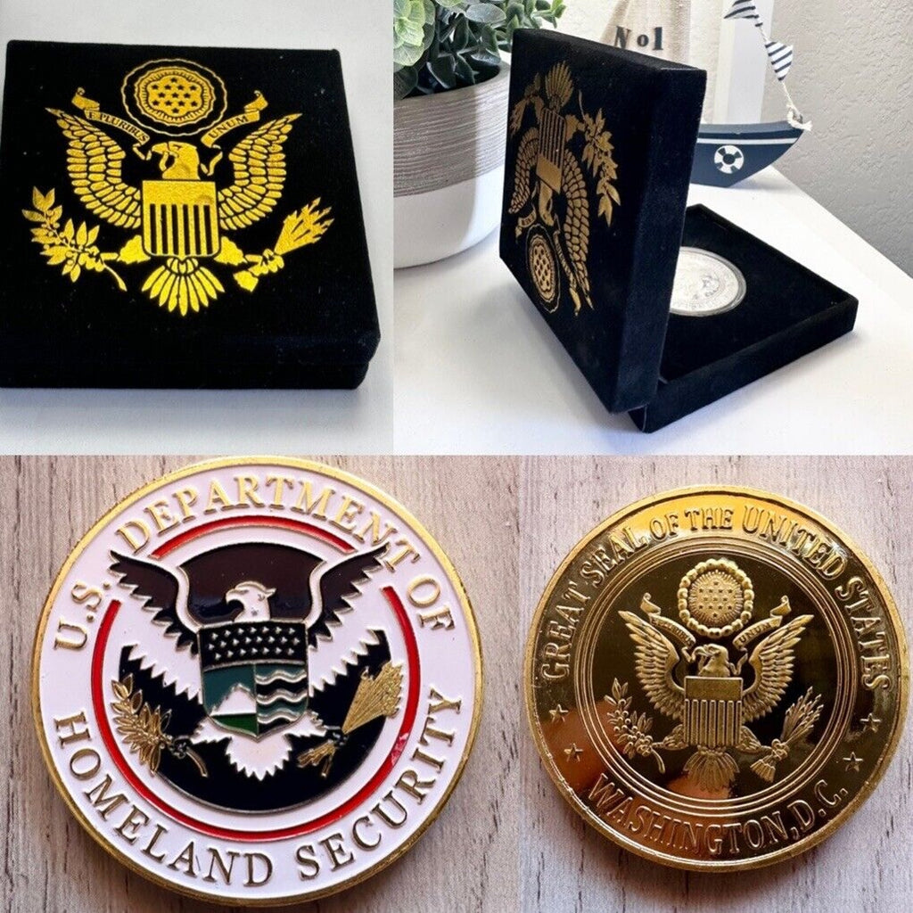 US DEPARTMENT OF HOME LAND SECURITY CHALLENGE COIN With Velvet Case (gold plate)