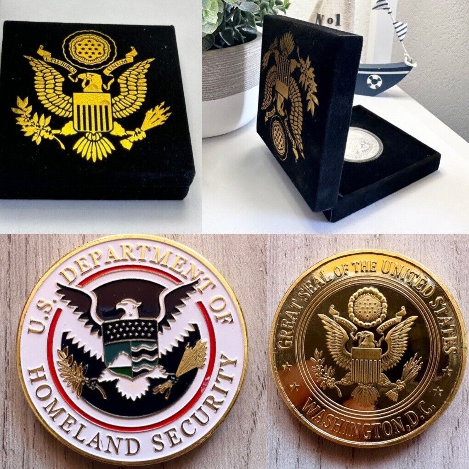 US DEPARTMENT OF HOME LAND SECURITY CHALLENGE COIN With Velvet Case (gold plate)