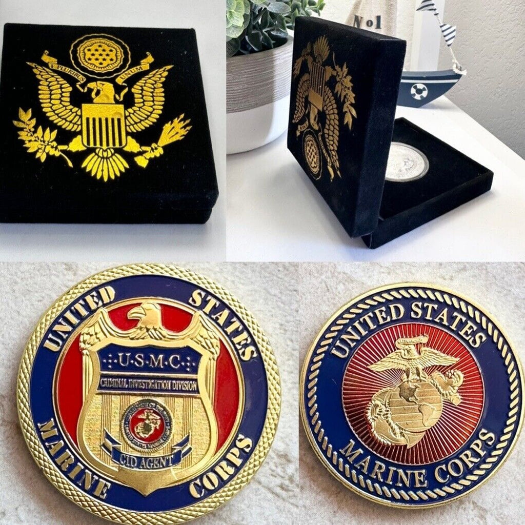 U S MARINE CORPS CRIMINAL INVESTIGATION DIV Challenge Coin with velvet case.