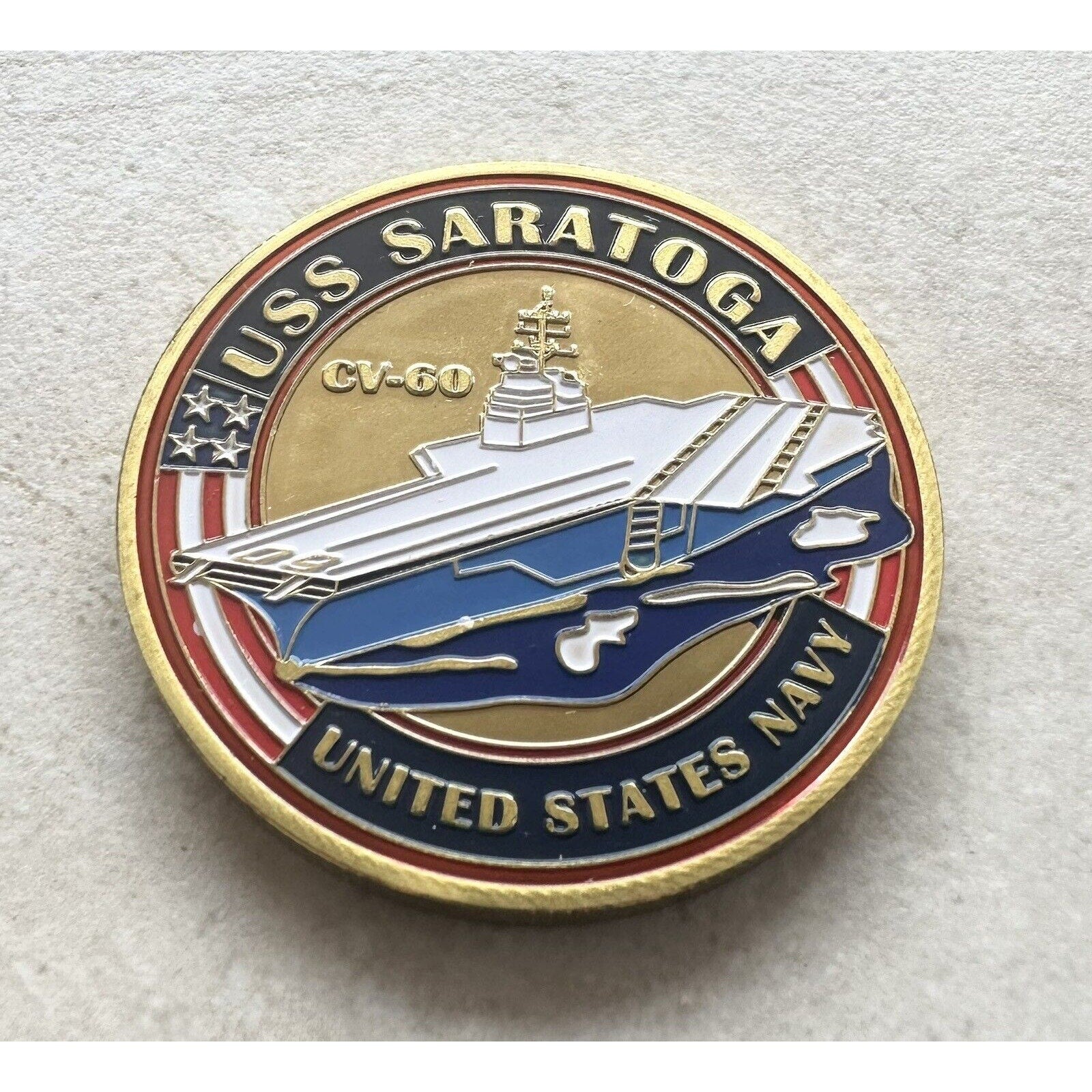 US NAVY - USS SARATOGA - CV-60 - Challenge Coin With 3D Display Case