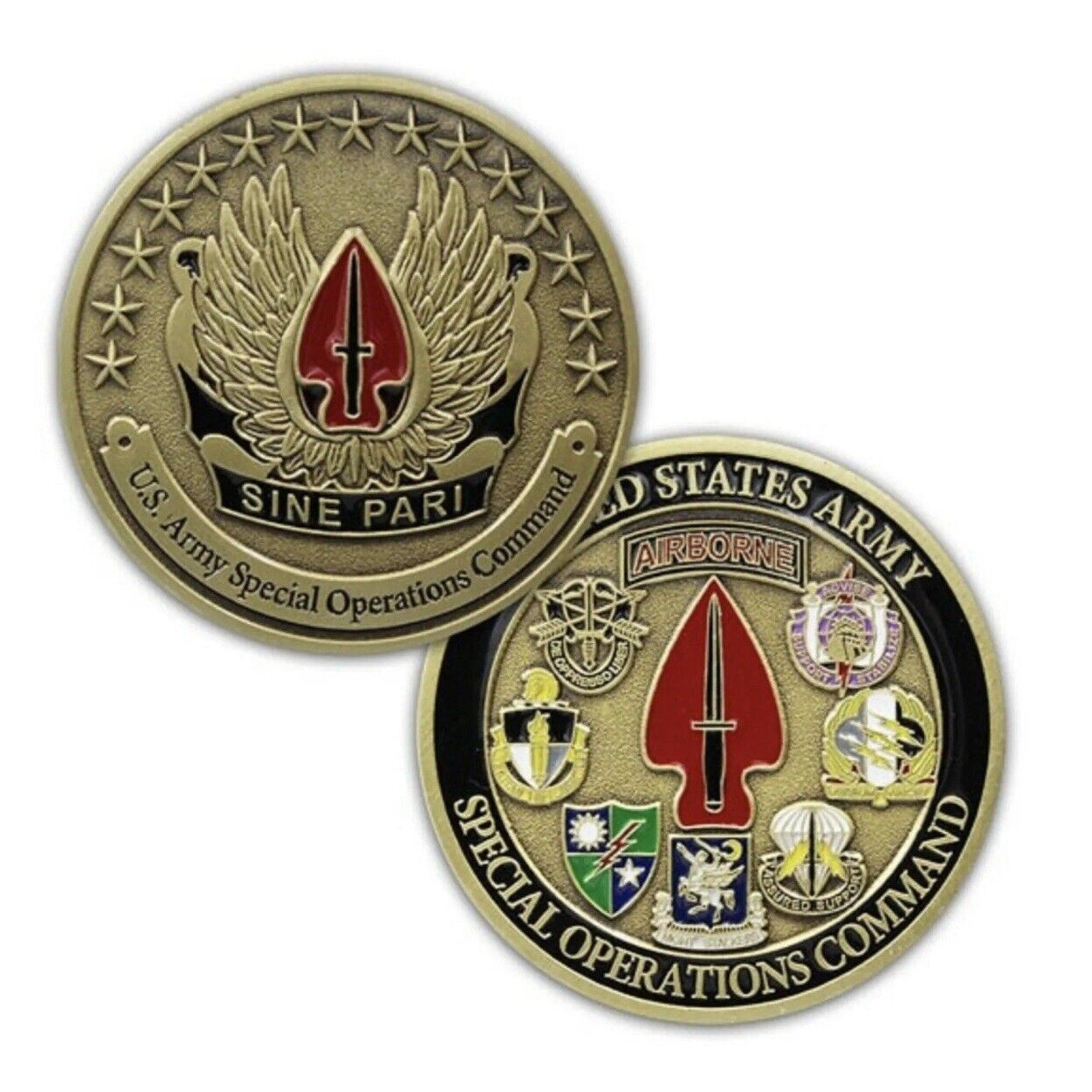 SINE PARI USASOC SPECIAL OPERATIONS COMMAND ARMY CHALLENGE COIN With Case