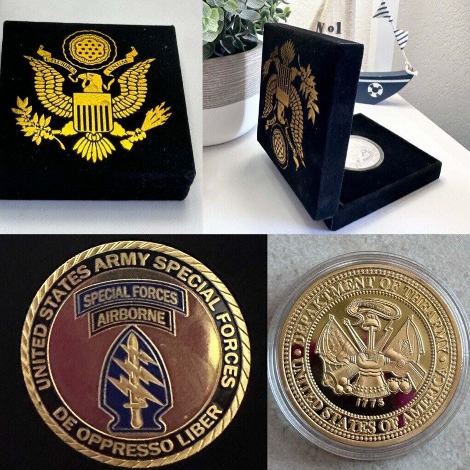 U.S. ARMY SPECIAL FORCES DE OPPRESSO LIBER CHALLENGE COIN With Velvet Case
