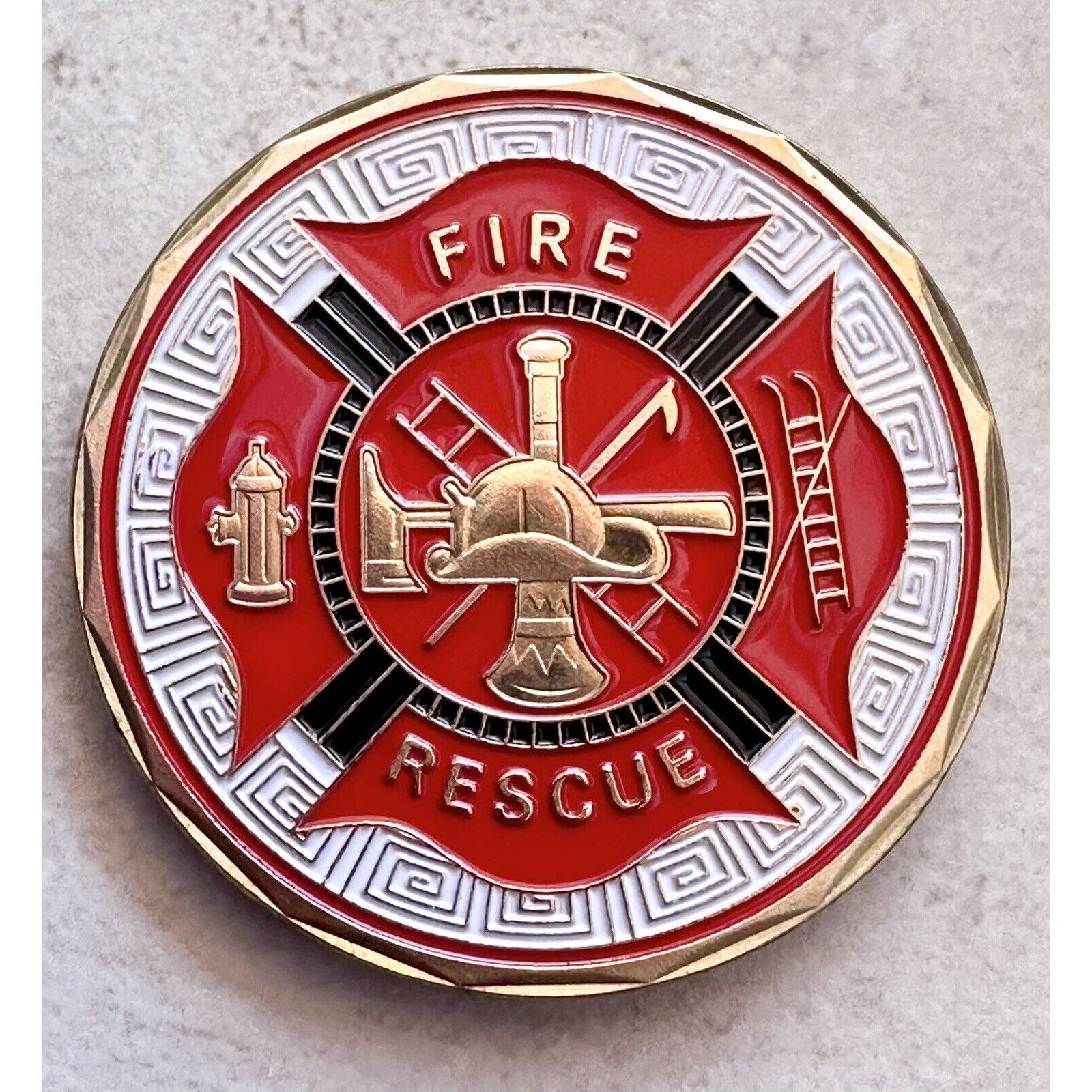 US Fire Rescue Thin Red Line Flag Challenge Collectible Coin Fireman Gift w/Case