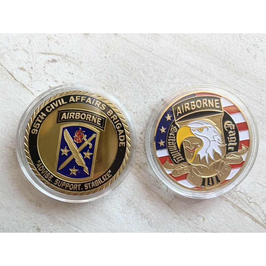 Lot Of 2 95th Civil Affairs Brigade And 101st Airborne Challenge Coin US Army.