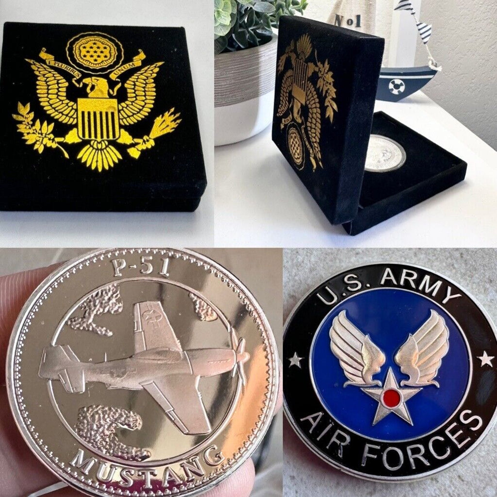 U S ARMY AIR FORCES P-51 MUSTANG Challenge Coin with special velvet case