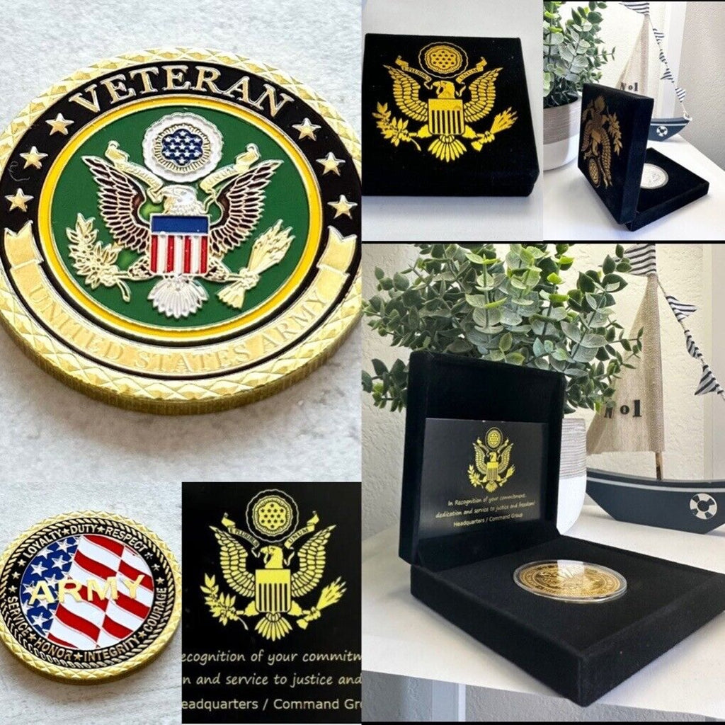 US Army Veteran Challenge Coin with Special Velvet Presentation Case