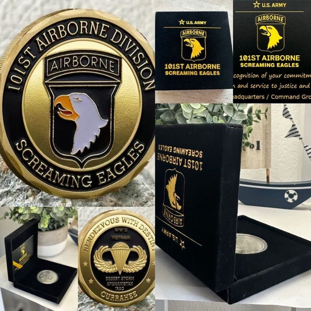 101st Airborne Division U.S. Army Screaming Eagles Challenge Coin w/ velvet case