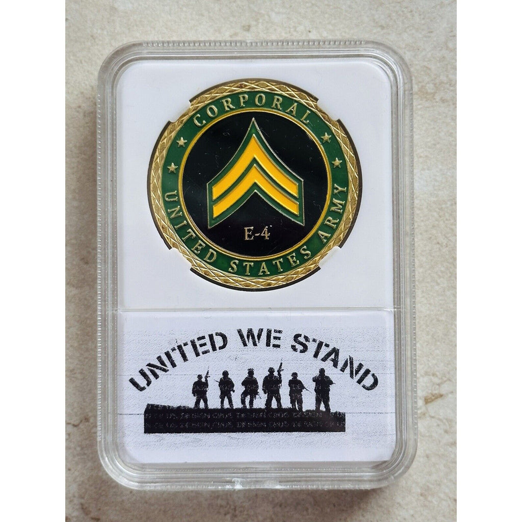 UNITED STATES ARMY Rank CORPORAL E-4 Challenge Coin With Case