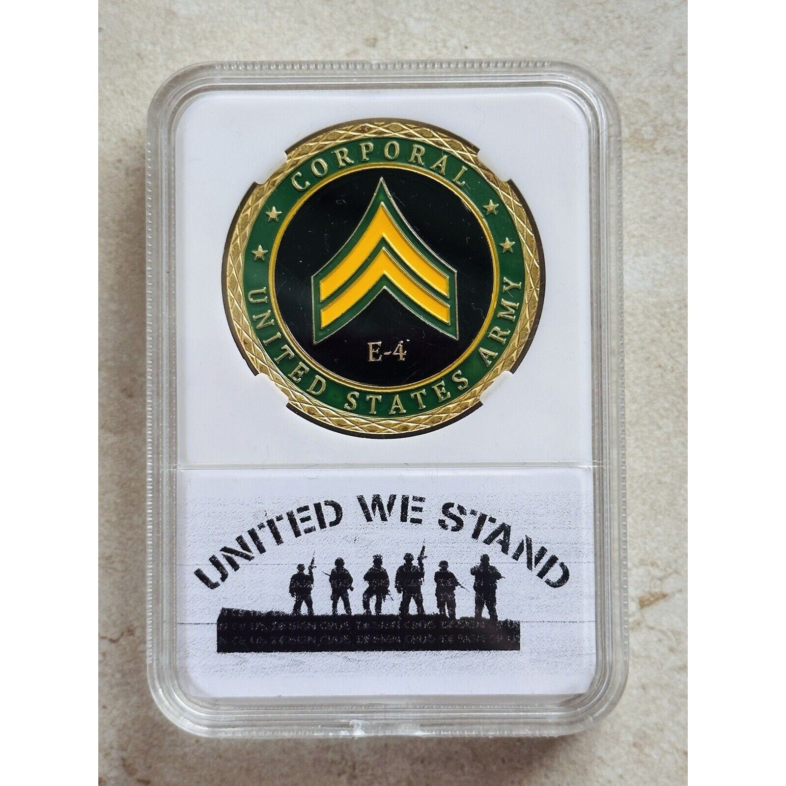 UNITED STATES ARMY Rank CORPORAL E-4 Challenge Coin With Case