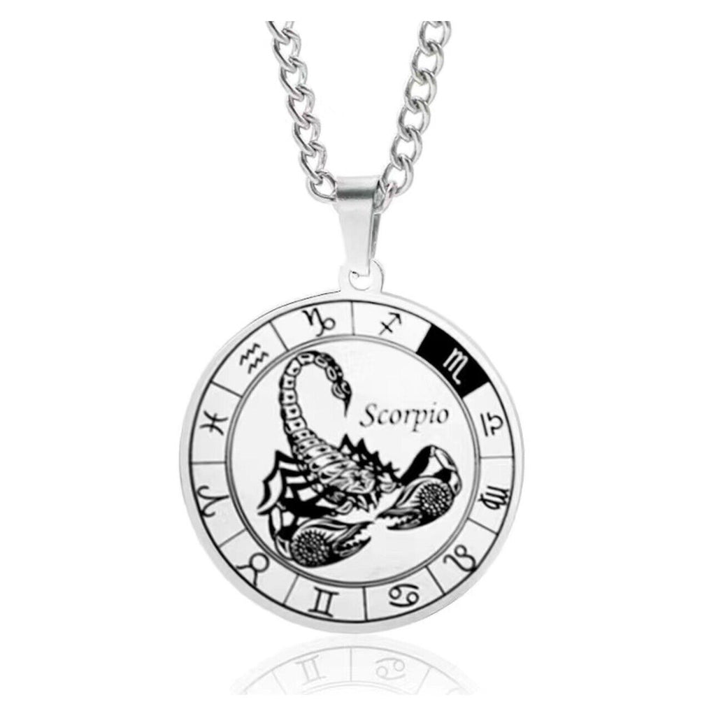 Stainless Steel Star Zodiac Necklace Coin Pendant Necklace For Men