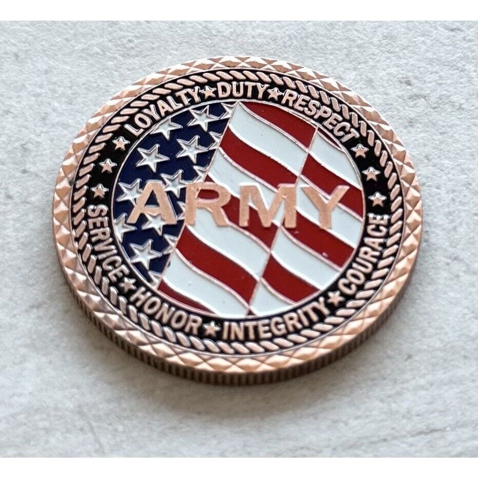 US Army Veteran Challenge Coin Copper with Special Army Velvet Presentation Case
