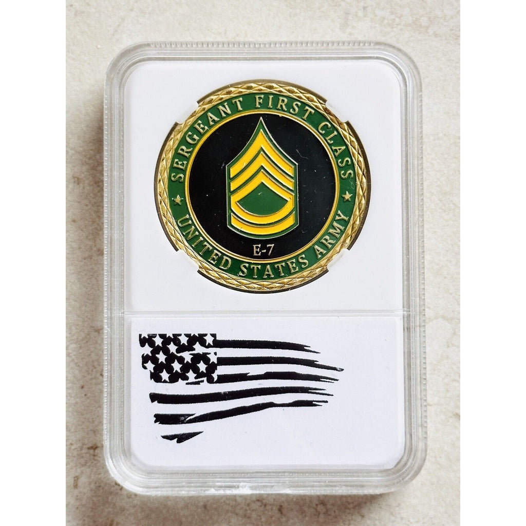 CHALLENGE COIN UNITED STATES ARMY E-7 SFC SERGEANT FIRST CLASS, With Nice Case