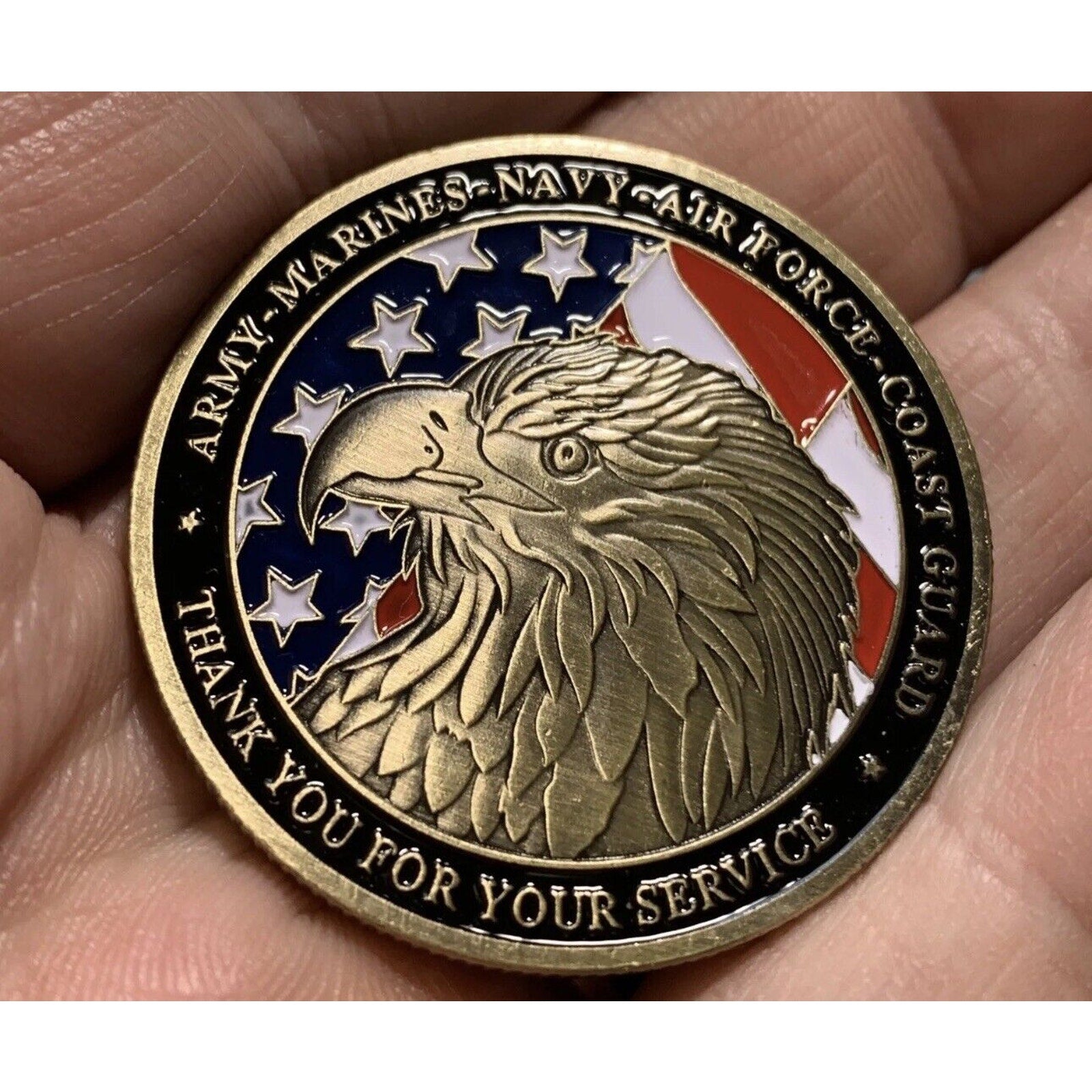 US Military Eagle Challenge Coin "THANK YOU" ARMY-NAVY- AIR FORCE COAST GUARD US