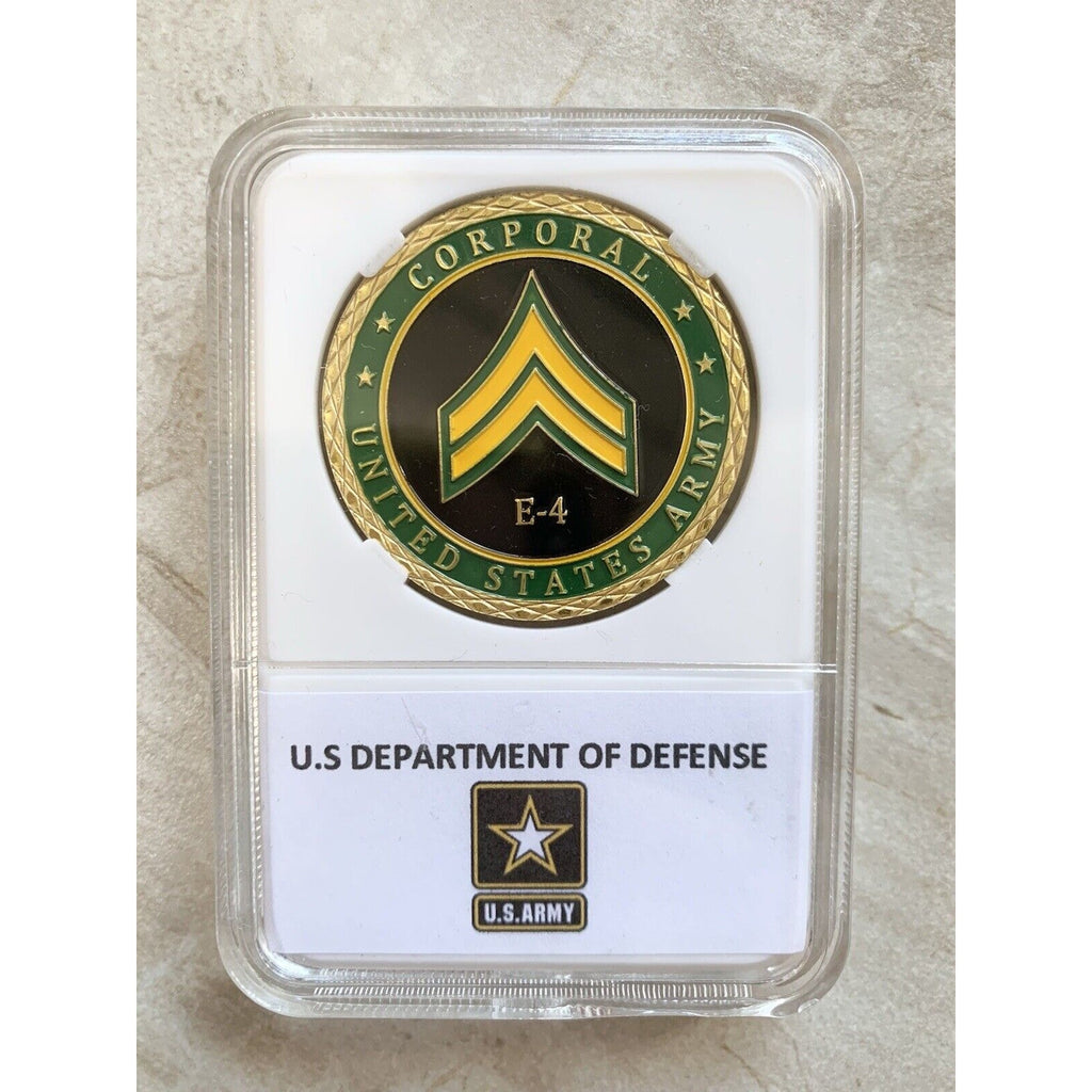 UNITED STATES ARMY - Rank CORPORAL E-4 Challenge Coin with Case
