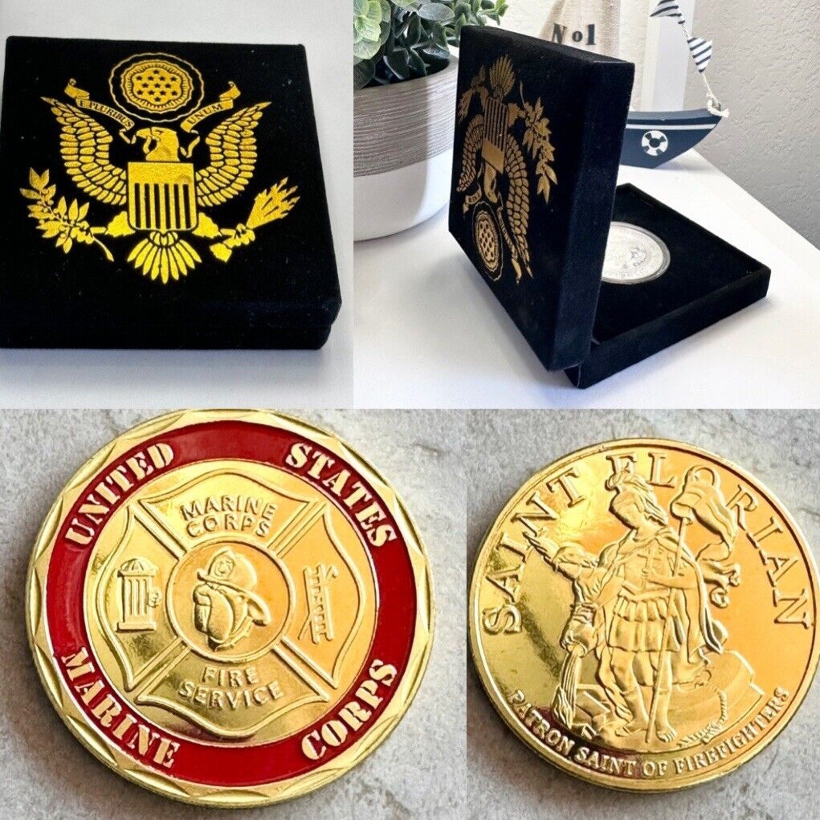 US MARINE CORPS FIRE SERVICE Challenge Coin with velvet case