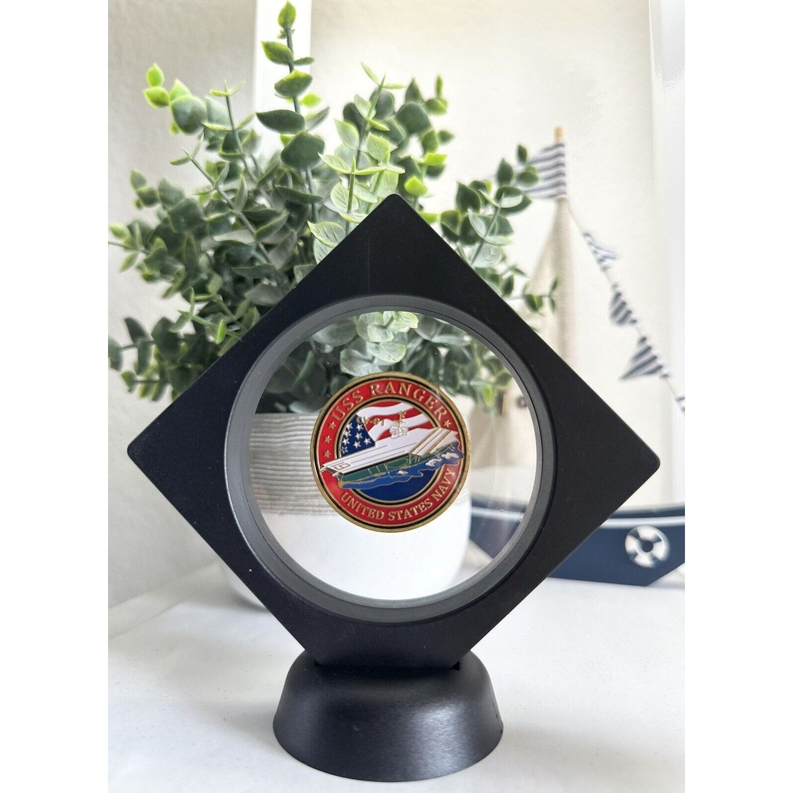 US NAVY - USS RANGER CV-61 Challenge Coin With 3D Display Case
