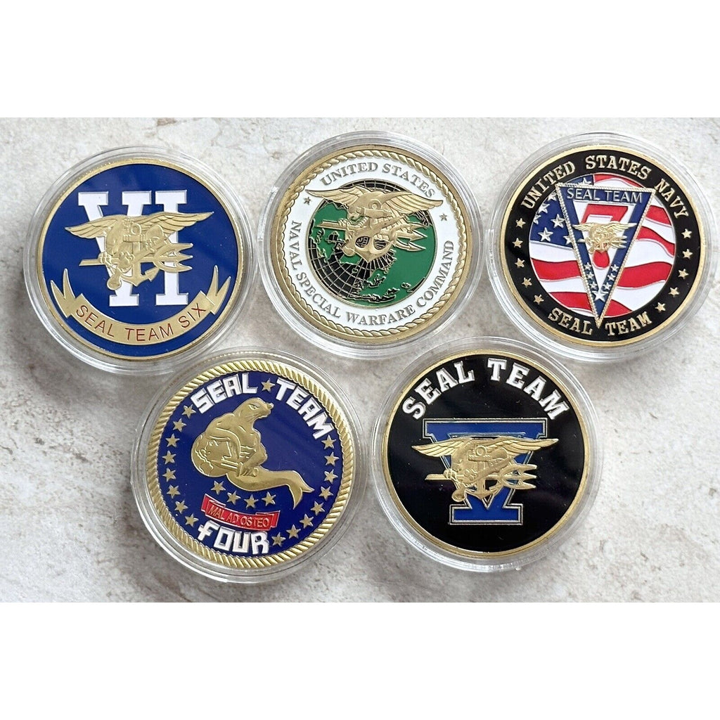 5 Pcs NAVY SEAL TEAM NAVAL SPECIAL WARFARE COMMAND COIN & Seal Team 2,4,5,6,7