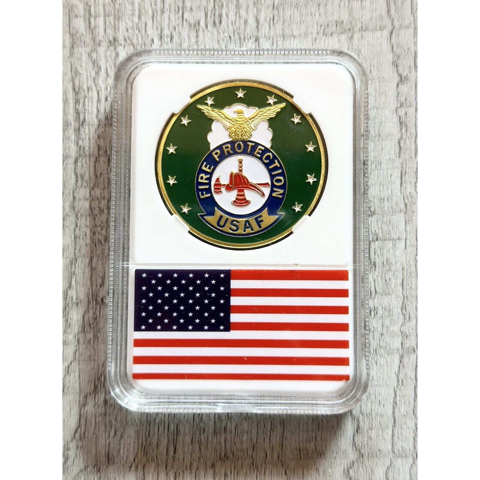 U S AIR FORCE Fire Protection Challenge Coin with case