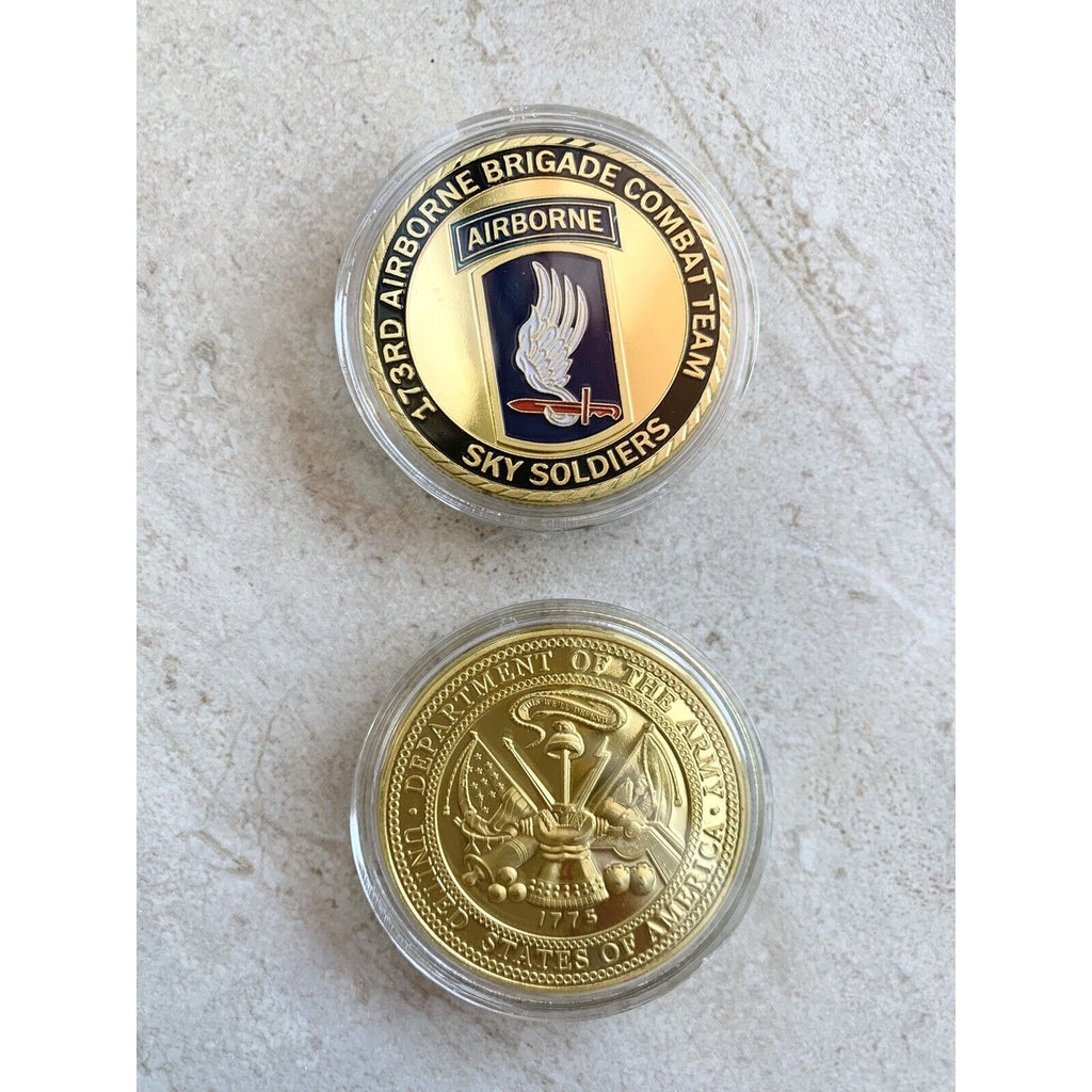 US Army 173 Rd AIRBORNE BRIGADE COMBAT TEAM Sky Soldiers Challenge Coin w/ case