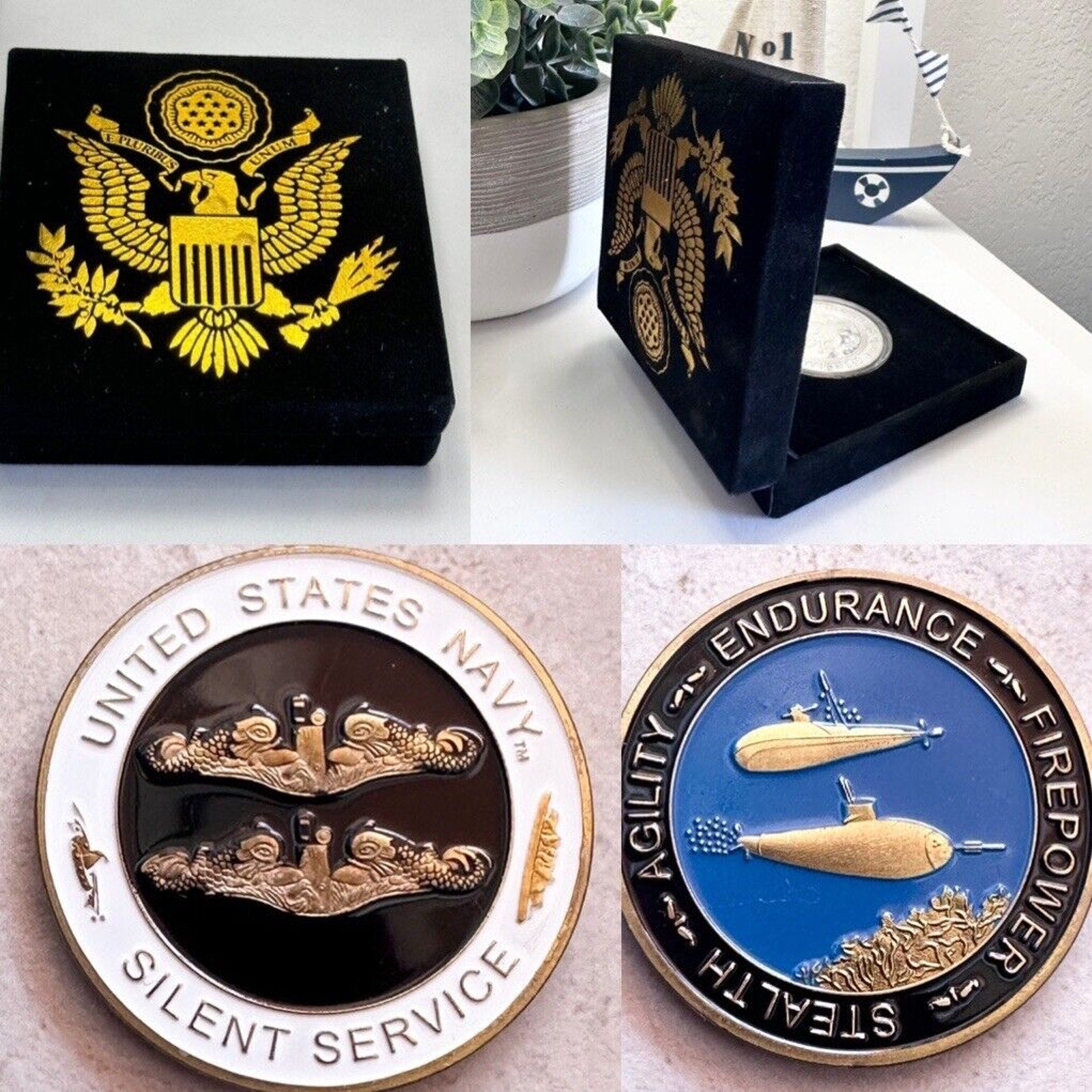 U S Navy Nuclear Submarine Warfare The Silent Service Challenge Coin with velvet case