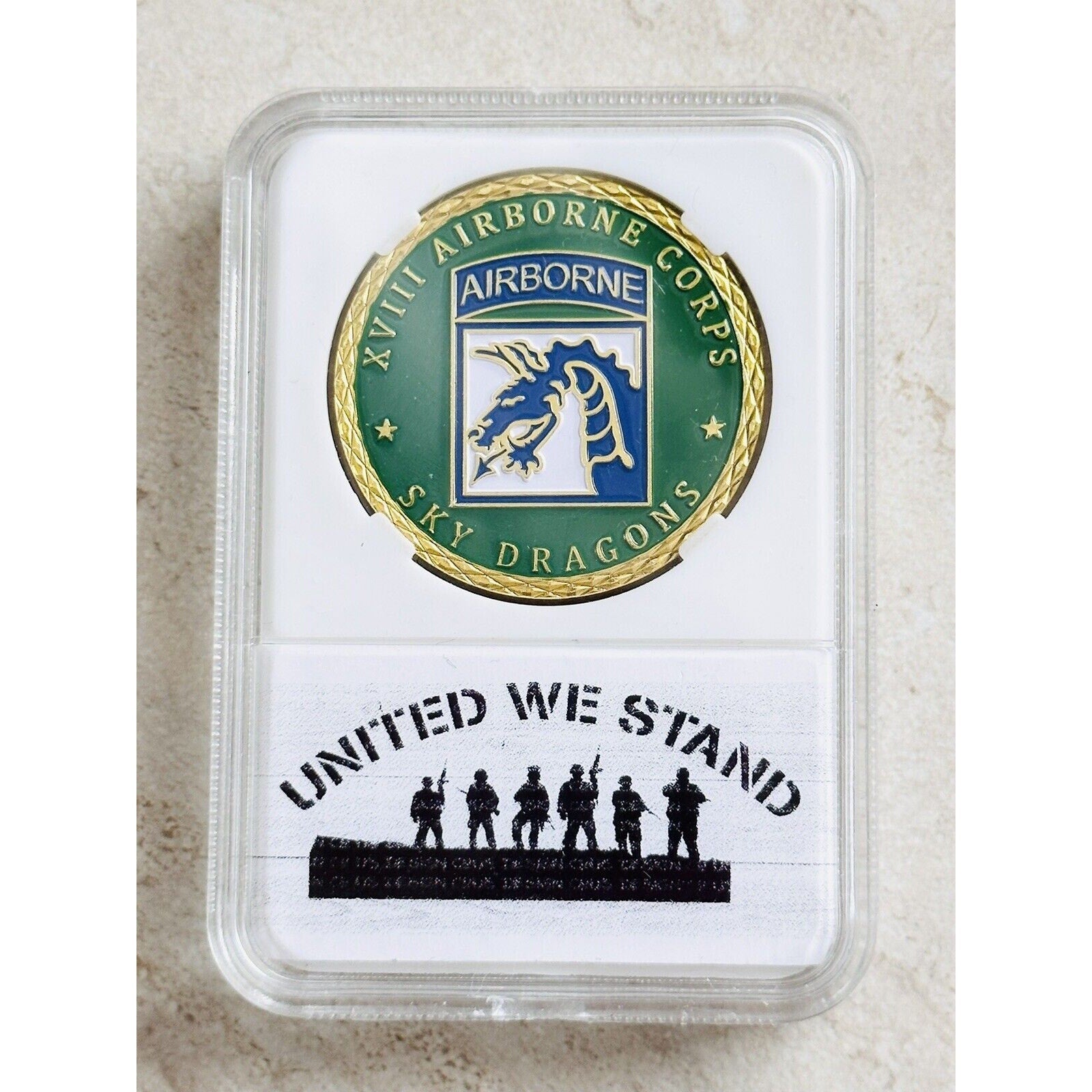 ARMY XVIII 18TH AIRBORNE CORPS SKY DRAGONS CHALLENGE COIN With Case