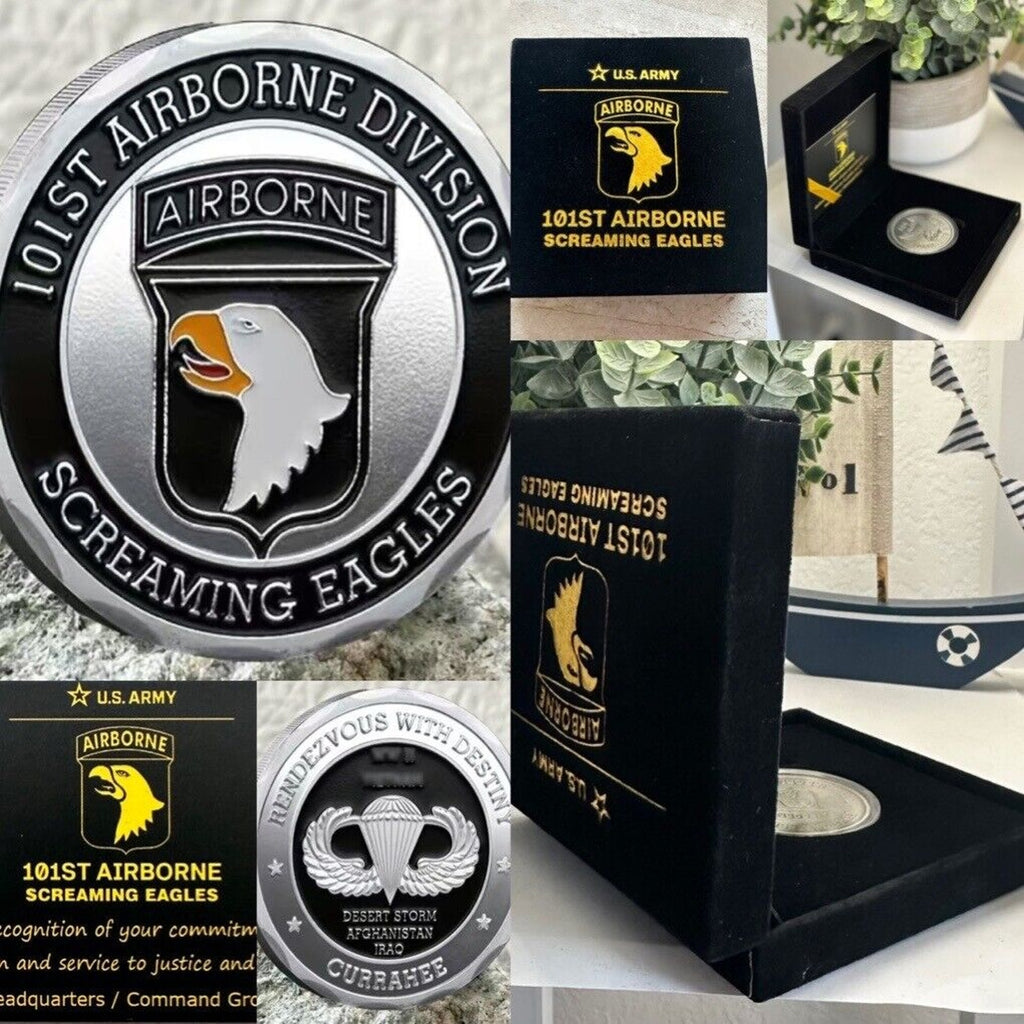 U.S. Army 101st Airborne Division Jump Wing School Challenge Coin W Velvet Case
