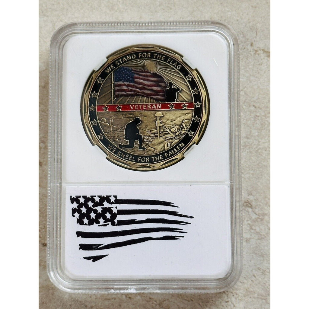 Military Challenge Coin Veteran Coin - Stand for The Flag, Kneel for The Fallen