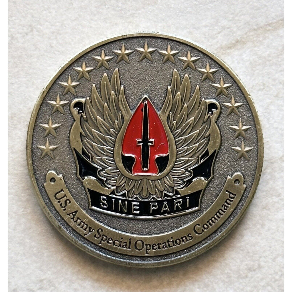 NEW U.S. Army Special Operations Command Sine Pari Challenge Coin With Case