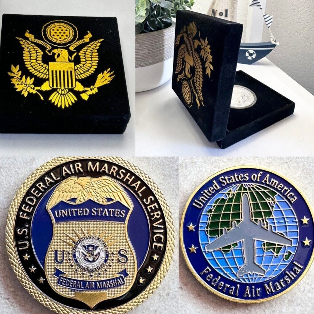 U S Federal Air Marshal Challenge Coin with velvet case.