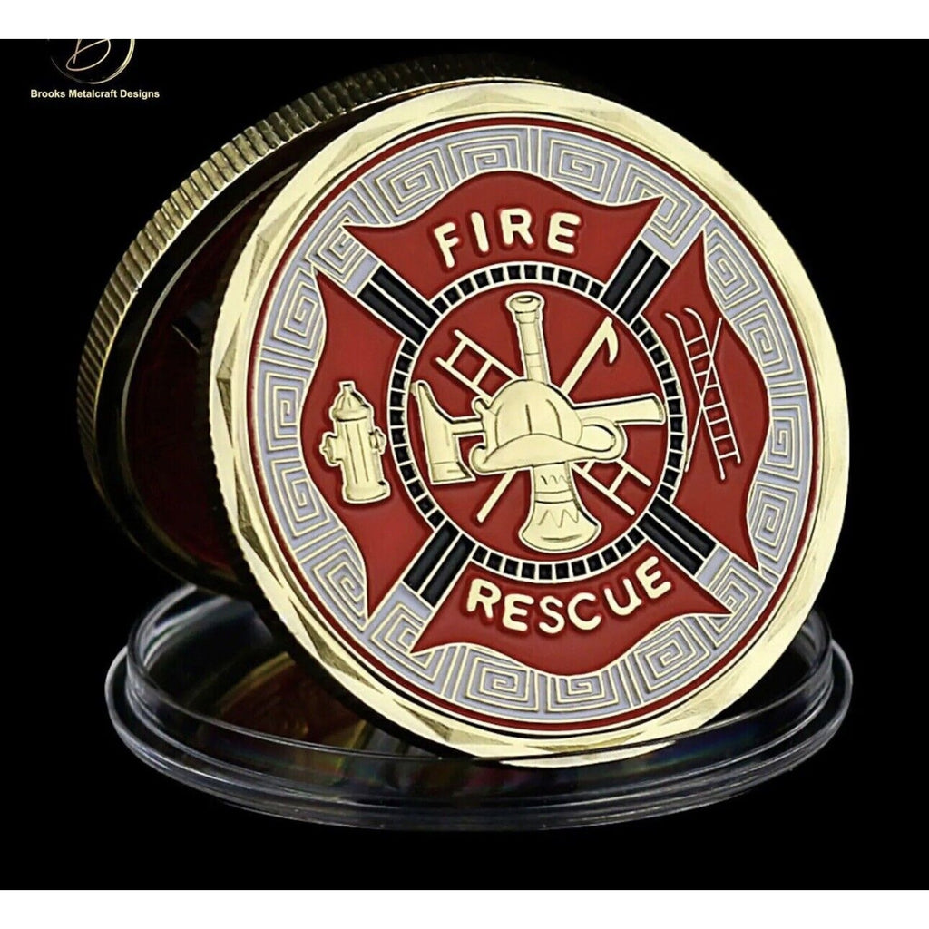 US Fire Rescue Thin Red Line Flag Challenge Collectible Coin Fireman Gift